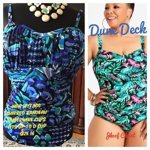 🌸NWT DUNE DECK Sz16 TROPICAL FLORALS w/ REMOVABLE STRAPS SWIMSUIT